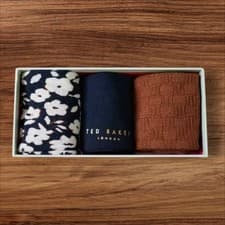 Image of Ted Baker Navy & Brown 3 Pack Assorted Mens Socks In Gift Box One Size RRP £25
