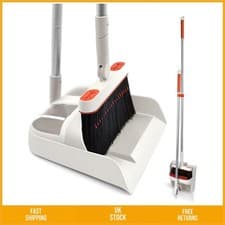 Image of Professional Long Handled Dustpan and Brush Set Rotating 180 Degree 54in Grey