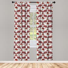 Image of Flamingo Curtains 2 Panel Set Floral Birds