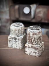 Image of Pair Of Rustic Wooden Candle Holders / Large Church Candle Candlesticks /P