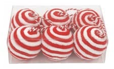Image of Red White Christmas Bauble Set 6 Pack 6cm Polyfoam Polyester Tree Wreath Garland