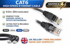 Image of CAT6 Ethernet Cable RJ45 LAN Network Patch Lead Internet Broadband 0.5m–20m UK