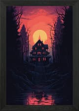 Image of Haunted House Pixel Framed Wall Art Poster Canvas Print Picture
