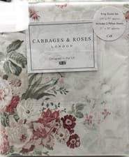 Image of Cabbages & Roses KING Floral Duvet Cover Set Shams White Pink Constance Russet