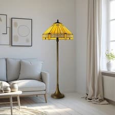 Image of Tiffany Floor Lamp 16 Inch Yellow Stained Glass Shade Bedroom Home Living Room