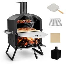 Image of Portable Outdoor 2-Layer Black Pizza Oven Wood Fired Pizza Maker Black