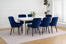 Image of Set of 6 x  Navy Velvet "Oxford" Dining Chairs – NEW