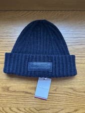 Image of Tommy Hilfiger NEW Blue Wool Blend Twist Ribbed Knit Beanie Hat - Logo - BNWT