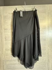 Image of Boohoo Black Mesh Midi Skirt Womens UK 12 Ruched Waist Hanky Hem NEW