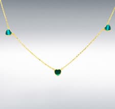 Image of 9CT YELLOW GOLD 3 X 6MM MALACHITE HEART  NECKLACE 41CM/16"-43CM/17"