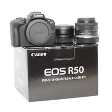Image of Canon EOS R50 Mirrorless Camera + RF-S 18-45 STM lens + EF-EOS R Mount Adapter