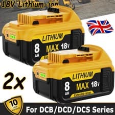 Image of 2X For Dewalt 18V 8.0Ah Slide BATTERY DCB184 DCB184-XJ DCB182 Lithim XR Li-ion
