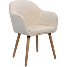 Image of Cream Upholstered Dining Armchair Solid Wood Legs Living Room Chair