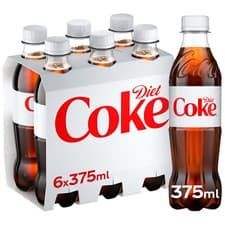 Image of 6 x 375ml Diet Coke Bottles With Less Sugar And Calories Soft Drink Coke
