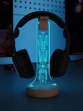 Image of YuanDian PCB Light up Headphone Stand for Desk, Gaming Headset Wooden Holder RGB