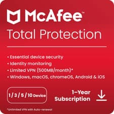 Image of McAfee Total Protection Antivirus VPN 20265 1, 3, 5, 10PC 1 Year Auto - Renewal