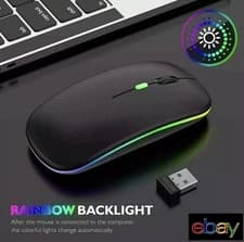 Image of RGB LED Wireless Mouse Rechargeable Optical Silent Mice USB For PC Laptop UK