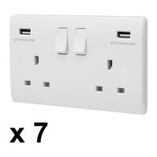 Image of Double Wall Plug Socket 2 Gang 13A with 2 USB Charger Port Outlets White Plate 
