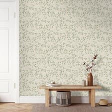 Image of Floral Wallpaper Forget Me Not Blooms Leaves Trail Beige / Green Grandeco 199101