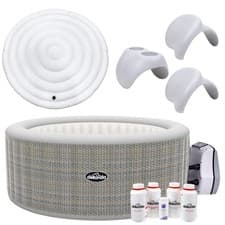 Image of Inflatable Hot Tub Spa with Starter Kit & Smart Pump, 2-4 Person - Rattan Effect