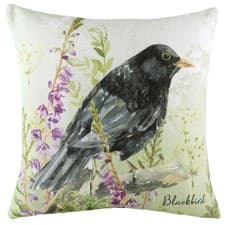 Image of Evans Lichfield Blackbird Watercolour Cushion Cover Linen Look 43x43cm Zip Edge