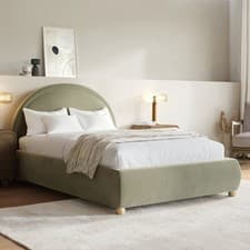Image of Sage Green Velvet Small Double Ottoman Bed with Curved Headboard - Nora NRR004SD