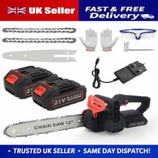 Image of 12" inch Electric Cordless Chainsaw Brushless Handheld Saw + 2 Battery & Charger