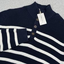 Image of NEW Collars & Co Kennebunkport Sweater Mens XXXL Navy Blue Striped Mock Neck