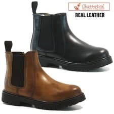 Image of BOYS CHELSEA LEATHER BOOTS BROGUE DEALER SCHOOL ANKLE KIDS INFANTS SHOES SIZE