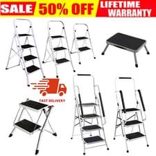 Image of 2 3 4 Step Ladder Steel Non Slip Tread Stepladder Safety Rail Handrail Foldable