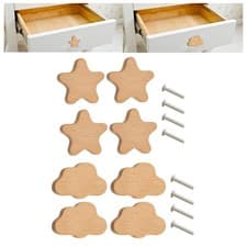 Image of 4x Wooden Cabinet Knobs Decorative with Screws Modern Furniture Knobs Drawer
