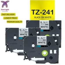 Image of 3 Label Tape Black on White Compatible With Brother TZ241 PT-D600VP D800W E300VP