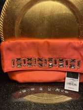 Image of 👠👛🧡Juicy Couture Orange Sateen Jade Clutch Fold over Bag 11.5 X 6 Purse