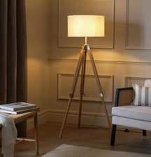 Image of Home Lyle Rubber Wood Tripod Floor Lamp Natural 76cm For Home - NEW