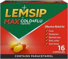 Image of Lemsip Max Cold and Flu Capsules Lemon, 16 Capsules Nasal Congestion Relief