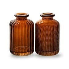 Image of Vintage Short Chestnut Brown Glass Bottle Stem Bud Vase, Jazz 2 Designs, 6x10cm