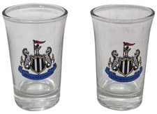 Image of NEWCASTLE UNITED Official Branded Twin Shot Glasses 2.75" NUFC Crest By Castore