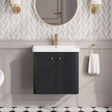 Image of Nuie Core Wall Hung 2-Door Vanity Unit with Thin Edge Basin 600mm Wide - Satin A