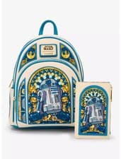 Image of Loungefly Star Wars R2-D2 Stained Glass Portrait Mini Backpack & Wallet Set