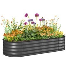 Image of Outsunny Galvanised Raised Garden Bed Planter Box with Safety Edging, Dark Grey