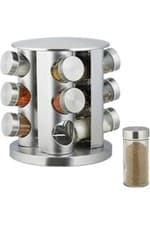 Image of Rotating Spice Rack. 12 Glass Spice Jar. Stainless Steel. Revolving Free Stand.