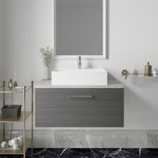Image of Nuie Arno Anthracite Woodgrain WH 1-Drawer Vanity Unit & Grey Worktop 800mm