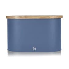Image of Swan Nordic Oval Bread Bin with Cutting Board Lid, Blue SWKA17512BLUN