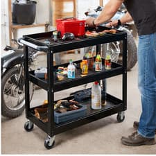 Image of Tool Storage Garage Trolley Heavy Duty Workshop 3 Tier Wheel Cart DIY Black New