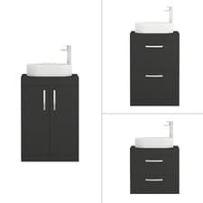 Image of Bathroom Vanity Unit Countertop Wash Basin Matt Black Floor Standing Wall Hung