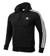 Image of Adidas Mens 3 Stripes French Terry Black Hoodie IC0433 Size XS New