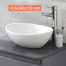 Image of Bathroom Sink Hand Wash Countertop Modern Small Basin Ceramic White Oval Round