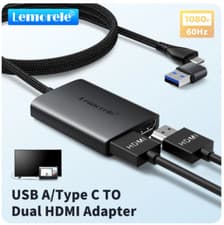 Image of USB 3.0 to Dual HDMI Adapter 2-in-1 for Dual screens 4k@60Hz USB A Type C USB-C