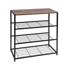 Image of Shoe Rack Shoe Organizer 3 Tier Shoe Bench Metal Wood Shoe Storage for Hallway