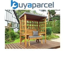 Image of Charles Taylor Wooden Wentworth Garden Arbour & 2 Seater Bench Grey Cushions